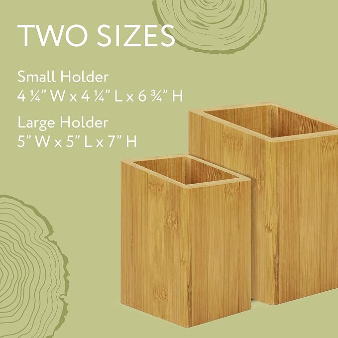 IMPRESA Wooden Kitchen Utensil Holder Set - Slanted Access Design & Silverware Organizer - Stylish Display & Countertop Organizer for Kitchen Organization - Natural Unfinished, Pack of 2