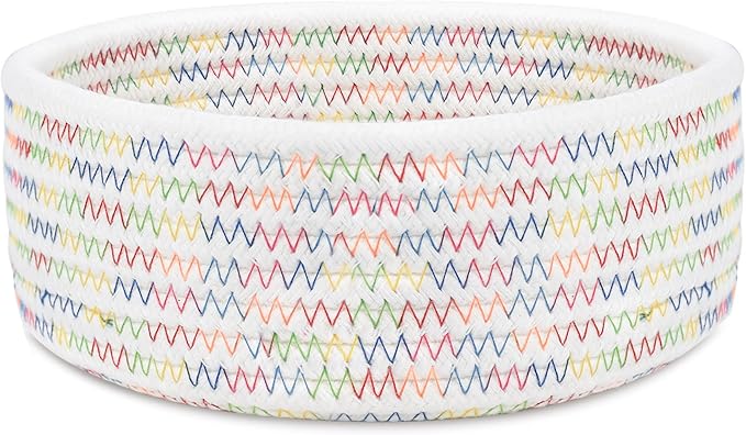 ABenkle Small Woven Basket, Empty Tiny Shallow Storage Basket, Mini Cotton Rope Baskets, Round Decorative Hamper, Basket Storage Bins for Toys, Spa, Socks, Nursery, Living Room