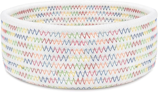 ABenkle Small Woven Basket, Empty Tiny Shallow Storage Basket, Mini Cotton Rope Baskets, Round Decorative Hamper, Basket Storage Bins for Toys, Spa, Socks, Nursery, Living Room