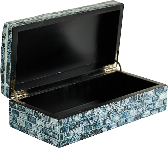 Deco 79 Wood Handmade Decorative Box Decorative Keepsake Boxes with Hinged Lid, Set of 2 Storage Boxes 11", 10"W, Blue