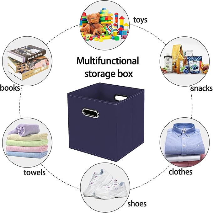 STOREONE Fabric Storage Bins Cubes Baskets Containers-(11X11X11) with Dual Handles for Shelf Closet, Nursery Home ， Bedroom Organizers, Foldable Set of 6 (Navy Blue)