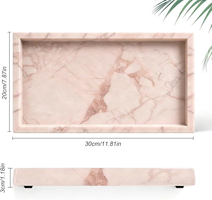 Natural Marble Tray, Stone Tray for Bedroom/Bathroom/Kitchen/Vanity Countertop, Jewelry Tray for Rings Earrings Necklace Bracelet Watch, Room Decor Aesthetic