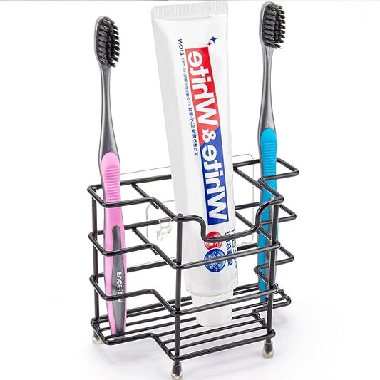 Stainless Steel Toothbrush and Toothpaste Holder for Bathroom - 3-Slot Organizer with Modern Black Design, Space-Saving and Hygienic Bathroom Storage for Countertop or Shower (Medium)