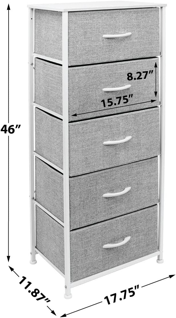 Sorbus Nightstand with 5 Drawers - Bedside Furniture & Night Stand End Table Dresser with Steel Frame, Wood Top, Easy Pull Fabric Bins for Home, Bedroom Accessories, Office & Dorm