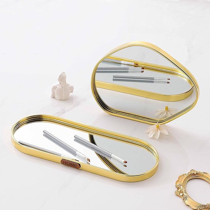 Perfum Trays,Gold Mirror Tray,Vanity Decorative Tray,Non Slip Potato-Shaped Perfume Organizer for Jewelry,Bathroom,Coffee Table (Potato-Shapedï¼M+l)