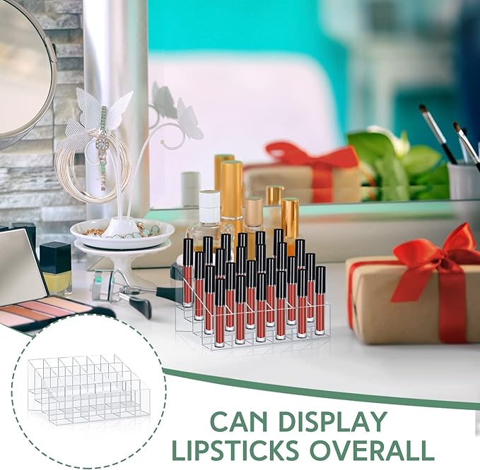 Macarrie 4 Pieces Lipstick Holder Organizer 24 Slot Acrylic Lipstick Makeup Organizer Case Display Stand Storage Box for Lipsticks Lipgloss Brushes Cosmetics