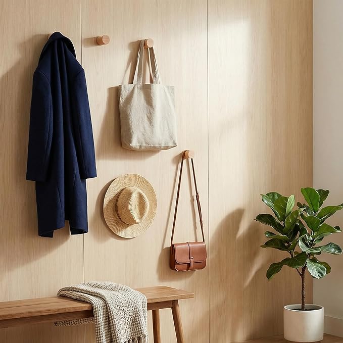 4Pcs Natural Wooden Wall Hooks Solid Wood Hangers Hooks Rustic Wooden Coat Hat Hooks for Entryway Bathroom Wall