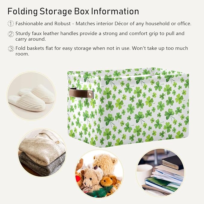St Patrick Storage Basket,Large Storage Bin Fabric Collapsible Organizer Bag with Handles 15x11x9.5 inch
