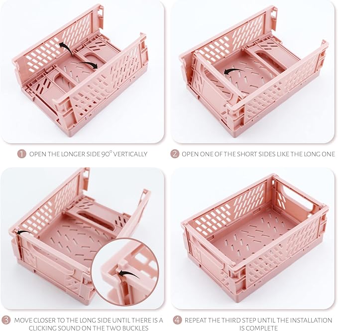 4 Pack Mini Plastic Baskets for Shelf Storage Organizing, Small Plastic Baskets, Folding Storage Crate for Home Kitchen Classroom Bedroom Bathroom Office (5.9 x 3.8 x 2.2 in)
