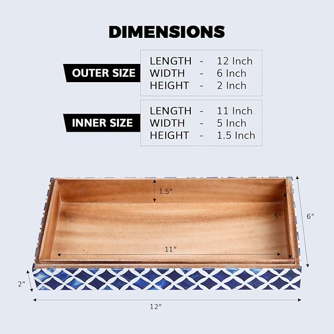 Handicrafts Home Large Decorative Storage Box with Lid â 12x6x5â Coffee Table Organizer, Keepsake- Decorative Boxes for Home Decor, Stylish Decorative Box for Office Decor- Blue White Star