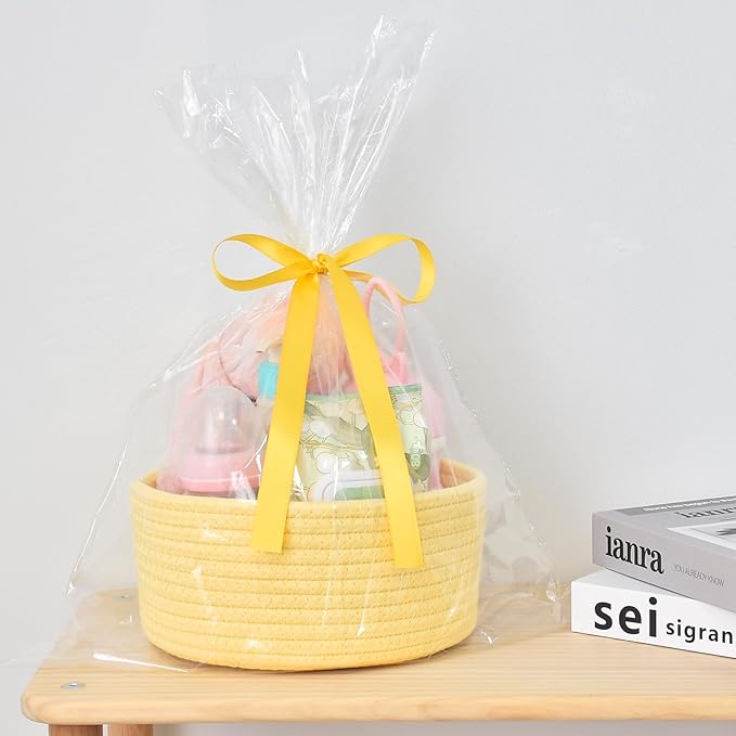 ABenkle Small Woven Basket, Empty Tiny Shallow Storage Basket, Mini Cotton Rope Baskets, Round Decorative Hamper, Basket Storage Bins for Toys, Spa, Socks, Nursery, Living Room