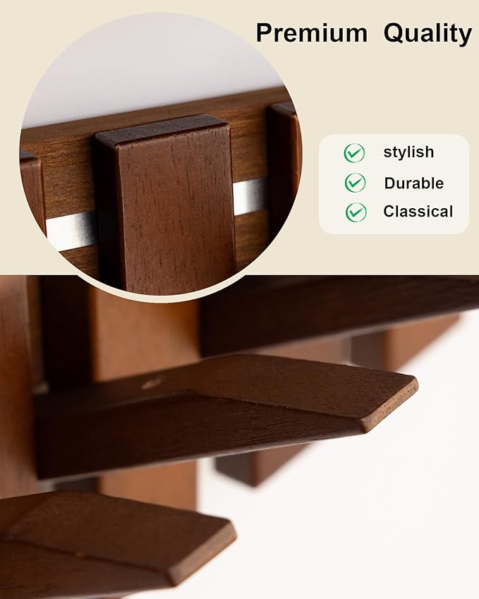 Wooden Coat Rack Wall Mount with Shelf, Heavy Duty Entryway Organizer with 8 Hooks,Coat Hooks Hanger for Coats, Hats, Bags & Towels, Walnut Wall Hanger for Hallway, Bedroom, Kitchen (4 Hooks)