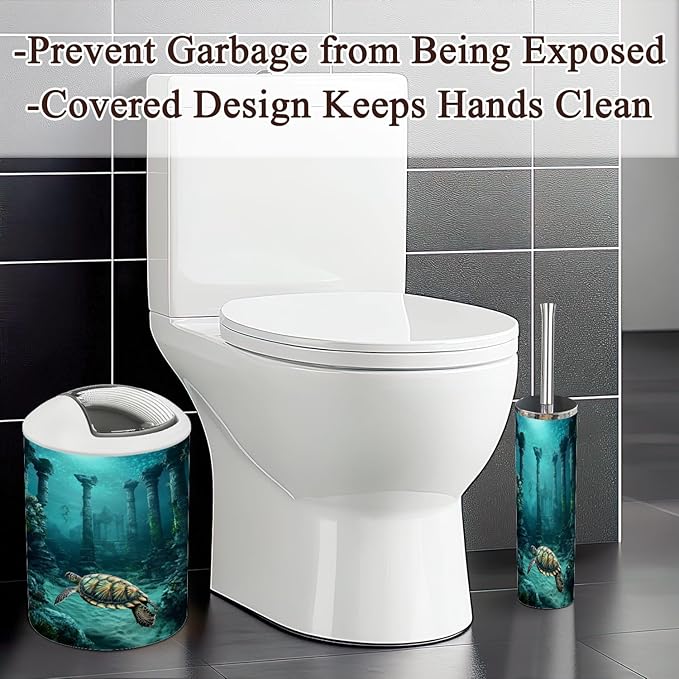 6 Piece Bathroom Accessories Set Bioluminescent Sea Turtle Underwater Surrealism Trash can Toilet Brush Holder Toothbrush Holder Toothbrush Cup Soap Dispenser Soap Dish for Home