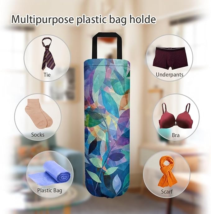 Plastic Bag Holder Set of 2 Hanging Grocery Bag Holder Reusable Plastic Bag Dispenser Trash Bag Organizer Container,Artistic Crystal Leaves