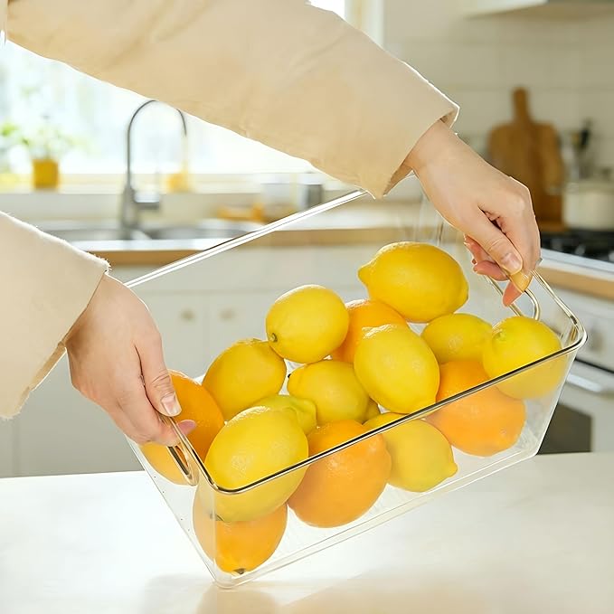 Hudgan Set of 8 Clear Plastic Storage Bins 4 Large and 4 Small Stackable Storage Containers for Pantry Organizers and Kitchen Storage, Cabinet, Freezer, Under Sink Organization