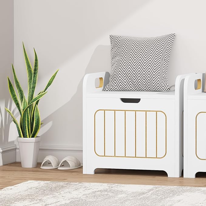 White Wooden Storage Chest, Small Cube Storage Box Organizer with Handles, Storage Bin for Books and Clothes, Square Side Table for Entryway, Living Room or Bedroom