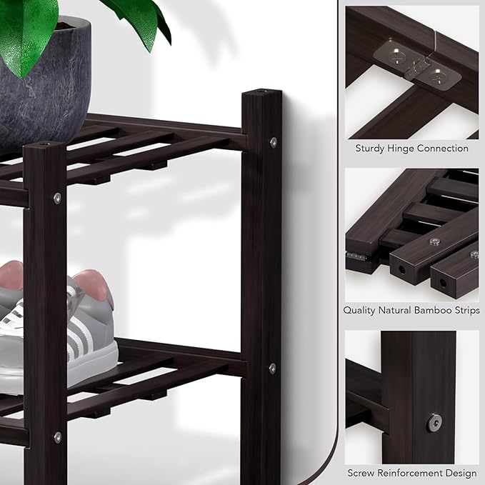 Haddockway Large 2 Tier Bamboo Shoe Rack Storage Organizer, Multifunctional Free Standing Stackable Shoe Shelf with Grid Panel for Closet,Hallway,Entryway,Small Space 27"x12"x14"