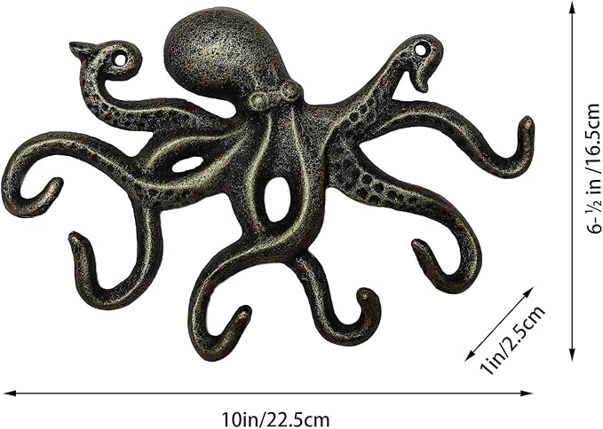Key Holder for Wall, Octopus Wall Hooks Decorative for Hanging, Cast Iron Coat Hooks/Towel Hooks with 6 arms - Bronze