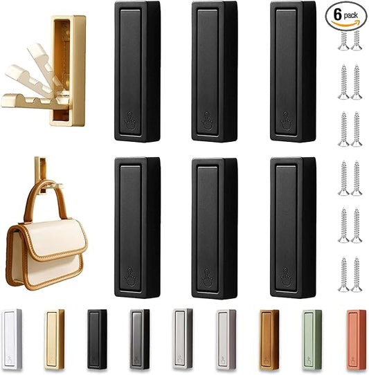 6PCS Folding Wall Hooks, Foldable Coat Hooks Heavy Duty Foldable Hook Bathroom Towel Hooks Robe Hooks Wall Mounted for Bathroom, Closet, Entryway, Pool, and Kitchen (Square-Black)
