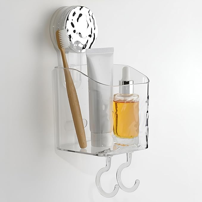 HOME&I Suction Cup Toothbrush Holder and Shower Caddy – Drill-Free, Removable, Powerful Suction Cup, Self-Draining Design for Bathroom & Kitchen – Holds Toothpaste, Razors, and Tableware