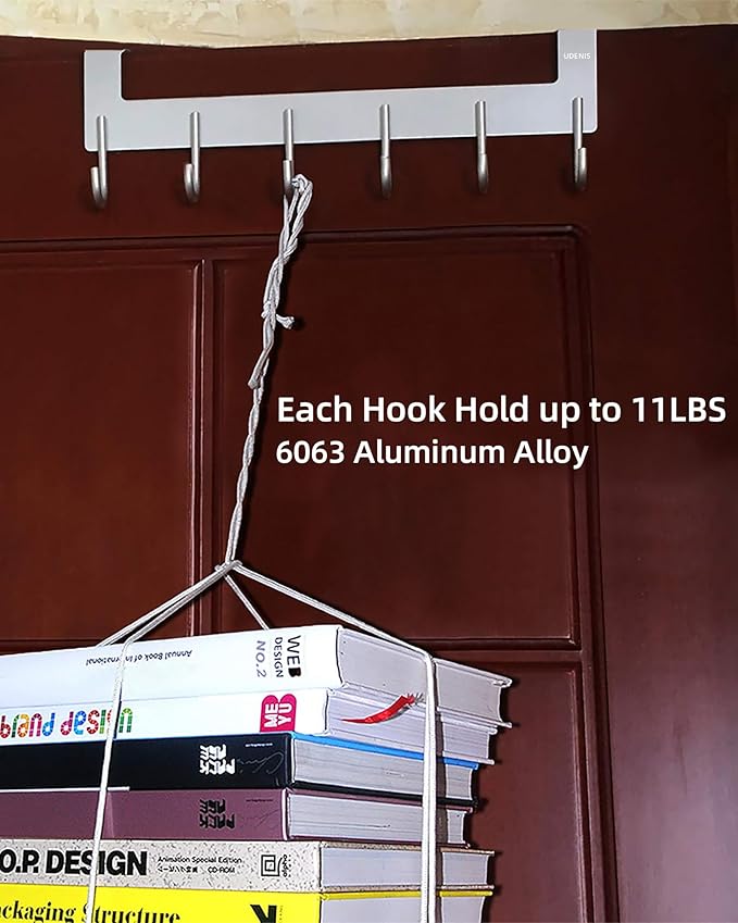 Over The Door Hanger, Metal Over The Door Hook Rack with 6 Hook for Hanging Towel Robe Coat Bathroom Bedroom Drying Racks for Laundry Silver