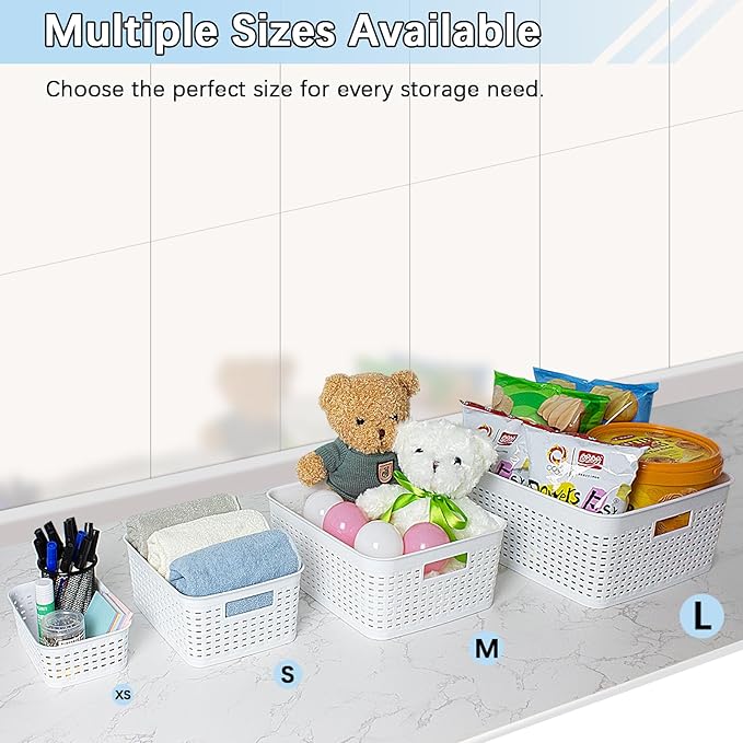 Soddeph Plastic Storage Baskets for Cabinets, Household Pantry Organization with Handle,Organizer Bins for Room,Bathrooms,Under-Sink,Kitchen (White, L-3PACK)