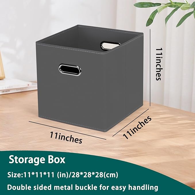 Foldable cube storage bins, Fabric Storage Box Cubes Organizer Baskets with Dual Handles for Home Organizer,Nursery,Shelves,Closet,Set of 12,(Grey)