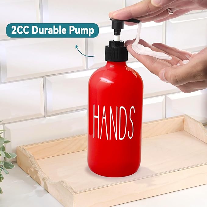 Glass Soap Dispenser Set 2 Pack,16 Oz Dish Soap Dispenser for Kitchen Sink,Red Kitchen Accessories and Kitchen Decor,Red Decorations and Kitchen Utensils for Kitchen
