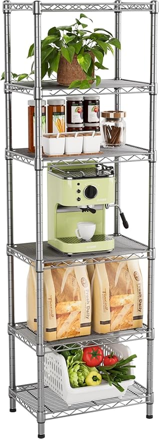 Small 5 tire Shelves Storage Wire Shelving Unit Metal Shelf Adjustable Organizers Storage Shelving for Bathroom Laundry Room Kitchen Pantry10”D x 16”W x 60.2”H Silver