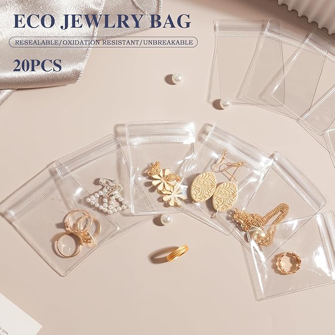 Travel Jewelry Bags, 20Pcs Clear Travel Jewelry Organizer, Portable Anti Tarnish Jewelry Storage Pouch Bag Gift for Women Girl, 20Pcs Clear Bags