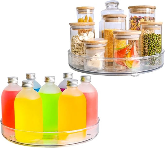 Roninkier Clear Lazy-Susan Turntable Cabinet-Organizer – 2-Pack 11-Inch Lazy Susan Spice Rack Storage for Fridge Refrigerator Pantry