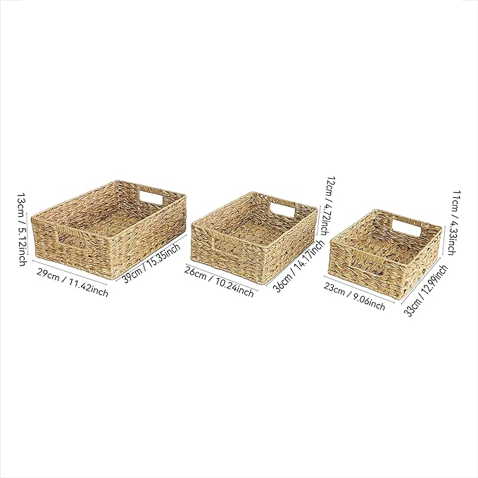 Square Basket Set of 3, Woven Basket,Decorative Woven Tray for Home Decor, Bathroom, Kitchen Counter