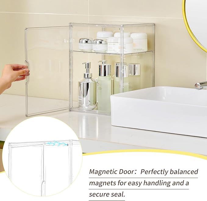 Acrylic Display Case, 2 Tier Clear Plastic Stackable Storage Bins with Magnetic Lids, Figure Display Case for Collectibles Cosmetic Acrylic Box, 2 Pack LXLXXL