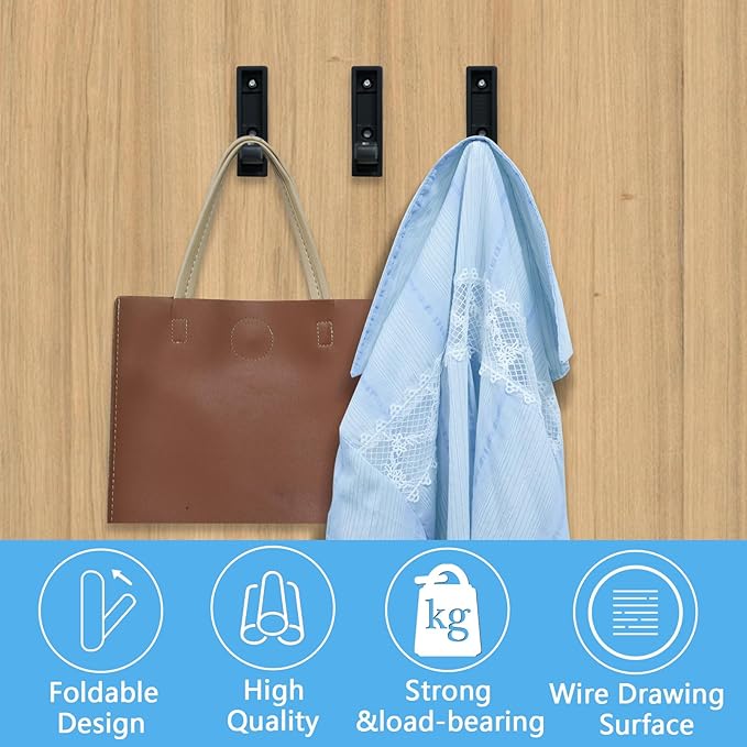4PCS Magnetic Folding Wall Hooks, Heavy Duty 30LB Zinc Alloy Foldable Coat Hooks for Hanging Towels, Coats, Bags, Keys - Space Saving Black Wall Mounted Hooks for Bathroom, Kitchen, Entryway, Closet