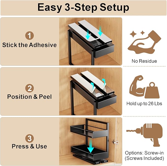 iSPECLE Spice Rack Organizer for Cabinet - 2 Pack Rotate Pull Out Spice Racks for Easy Access, Adjust Height to Fit 4 oz to 8 oz Spice Jars, Peel and Stick, 10.2" D for Small Kitchen Cabinet