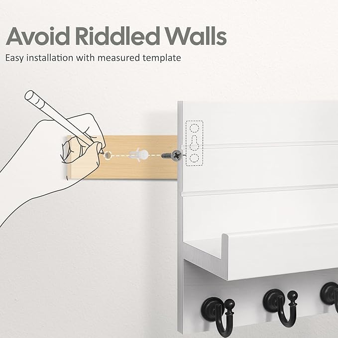 Key Holder for Wall: Easy Installation Mail Organizer Wall Mount Hanging Key Rack for Kitchen and Entryway Decor with 5 Sturdy Key Hooks (White)