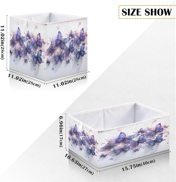 Bolaz Butterflies Purple Watercolor Closet Organizers Storage Cubes Storage Bins Shelf Baskets Containers for Home Room Office,Square