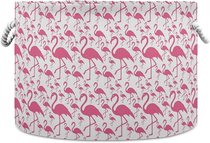 visesunny Pink Flamingo Collapsible Large Capacity Basket Storage Bin with Durable Cotton Handles, Home Organizer Solution for Office, Bedroom, Closet, Toys, Laundry
