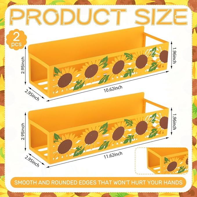 2 Pack Sunflower Magnetic Spice Rack for Refrigerator Metal Magnet Basket Shelf for Fridge Seasoning Storage Organizers Home Decor Kitchen Accessories (White)