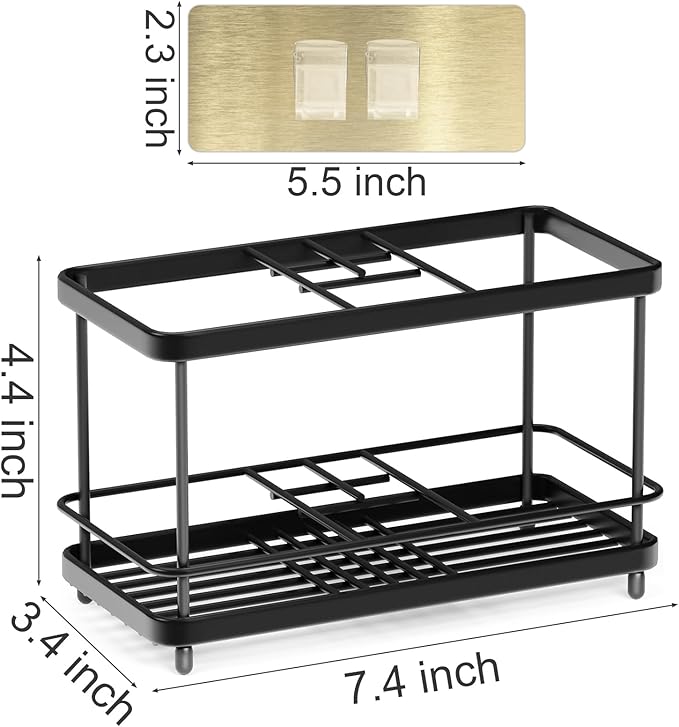 Toothbrush Holders for Bathrooms, 7 Slots Stainless Steel Toothbrush Toothpaste Holder, Bathroom Accessories Organizer Accessories with Tray for Countertop & Sink Black