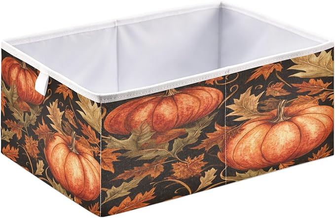 Bolaz Vintage Pumpkin Maple Leaf Closet Organizers Storage Cubes Storage Bins Shelf Baskets Containers for Home Room Office,Rectangle