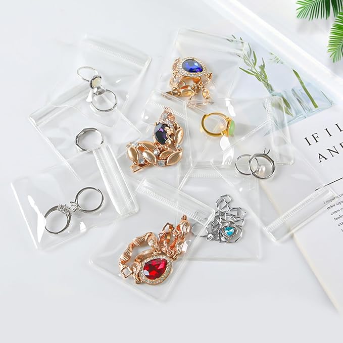50 Large Plastic Jewelry Bags with Zipper, Clear Anti Tarnish Jewelry Bags for Small Business