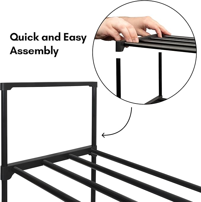 Americanflat Shoe Organizer - 3 Tier Shoe Rack Storage Shelf with Sturdy Steel Frame - Ideal for Closets, Entryways, or Garages - Space-Saving Design and Easy to Assemble - Black