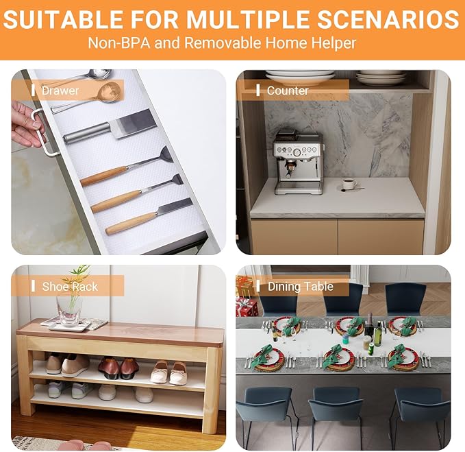 FLPMIX Shelf Liners for Kitchen Cabinets: 19" Wide Waterproof Under Sink Mats - Non-Adhesive Easy to Cut Large Drawer Liner for Pantry Cupboard 19" x 300" White