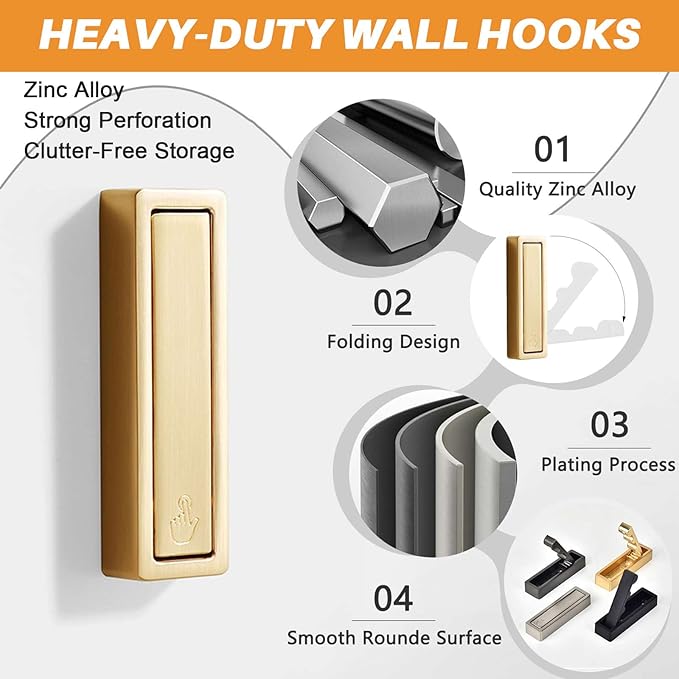 2PCS Folding Wall Hooks, Foldable Coat Hooks Heavy Duty Foldable Hook Bathroom Towel Hooks Robe Hooks Wall Mounted for Bathroom, Closet, Entryway, Pool, and Kitchen (Square-Black)