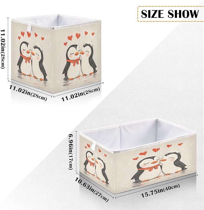 Bolaz Penguin Heart Closet Organizers Storage Cubes Storage Bins Shelf Baskets Containers for Home Room Office,Square