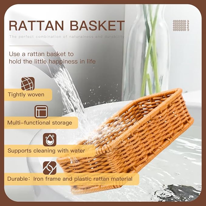 Drawer Organizers- Plastic Rattan Storage Trays for Bedroom, Bathroom, Kitchen, Office, Handwoven organizer, Waterproof and Easy Clean, 1 Set, Caramel Color