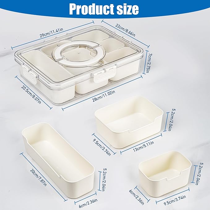 Bandesun Divided Serving Tray with Lid and Handle - Clear Organizer for Candy, Fruits, Nuts, Snacks - Perfect for Party, Entertaining - Snackle Box Charcuterie Container for Portable Snack Platters