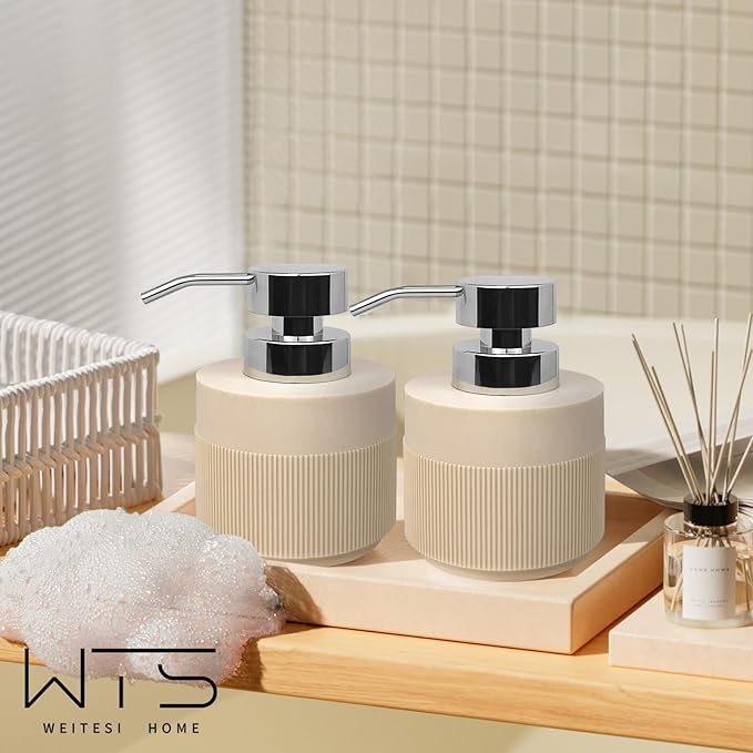 2pcs/Set 12.5oz Hand Soap Dispenser Sets, Resin Liquid Soap Dispenser with Rust Proof Pump for Bathroom Countertop, Kitchen Refillable Liquid Bottle for Hand Soap, Lotion, Body Wash