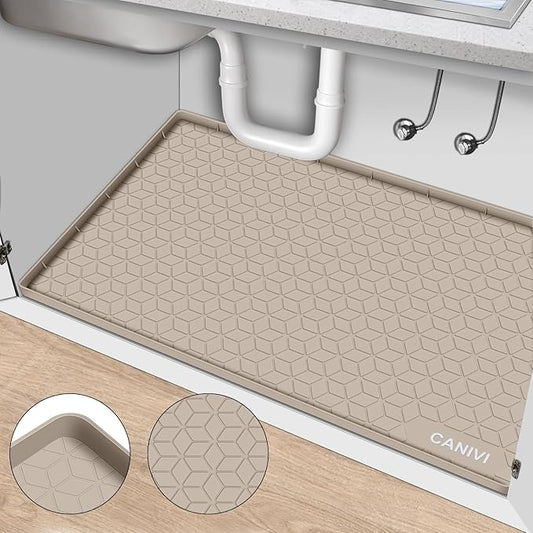 Under Sink Mat, 34" x 22" Waterproof Silicone Under Sink Tray for Kitchen & Laundry Cabinets, Kitchen Cabinet Shelf Protector, Up to 3.3 Gallons Liquid, Fits 36 inch Standard Cabinet(Grey)